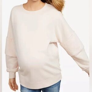 Jessica Simpson Maternity Sweatshirt Size Small‎ Fur on arms light pink